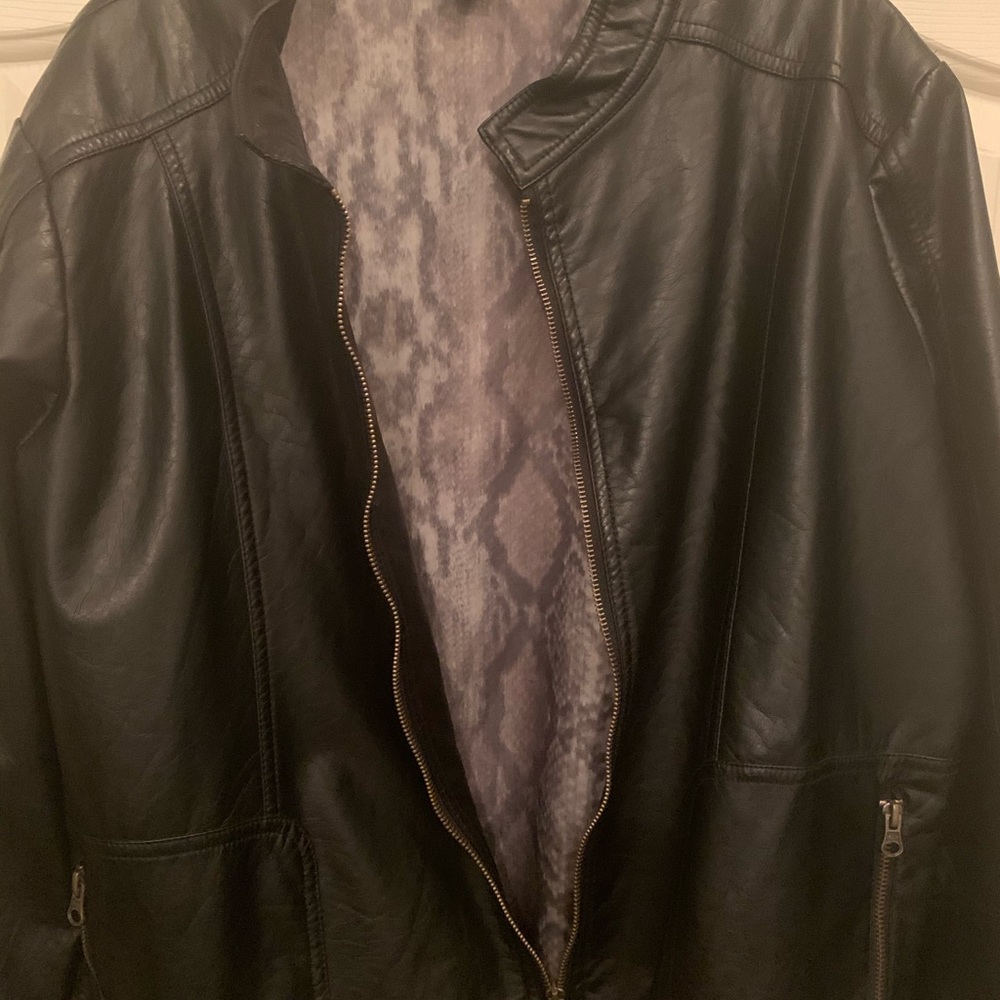 Woman Black Faux Leather Jacket